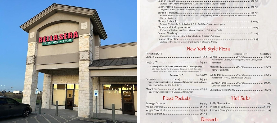 Bella Sera Schulenburg Menu