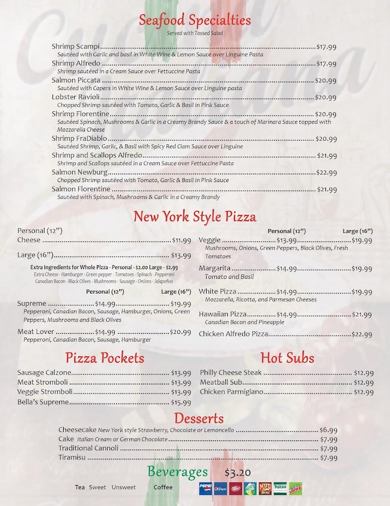 Bella Sera Schulenburg Menu image 1
