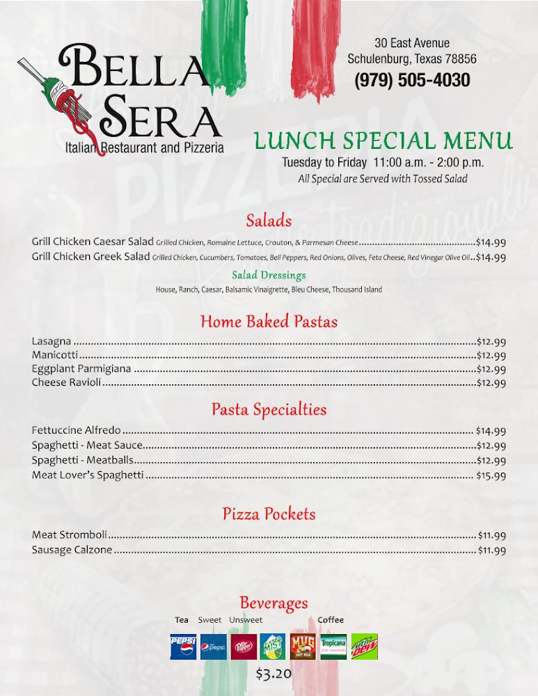 Bella Sera Schulenburg Menu image 4